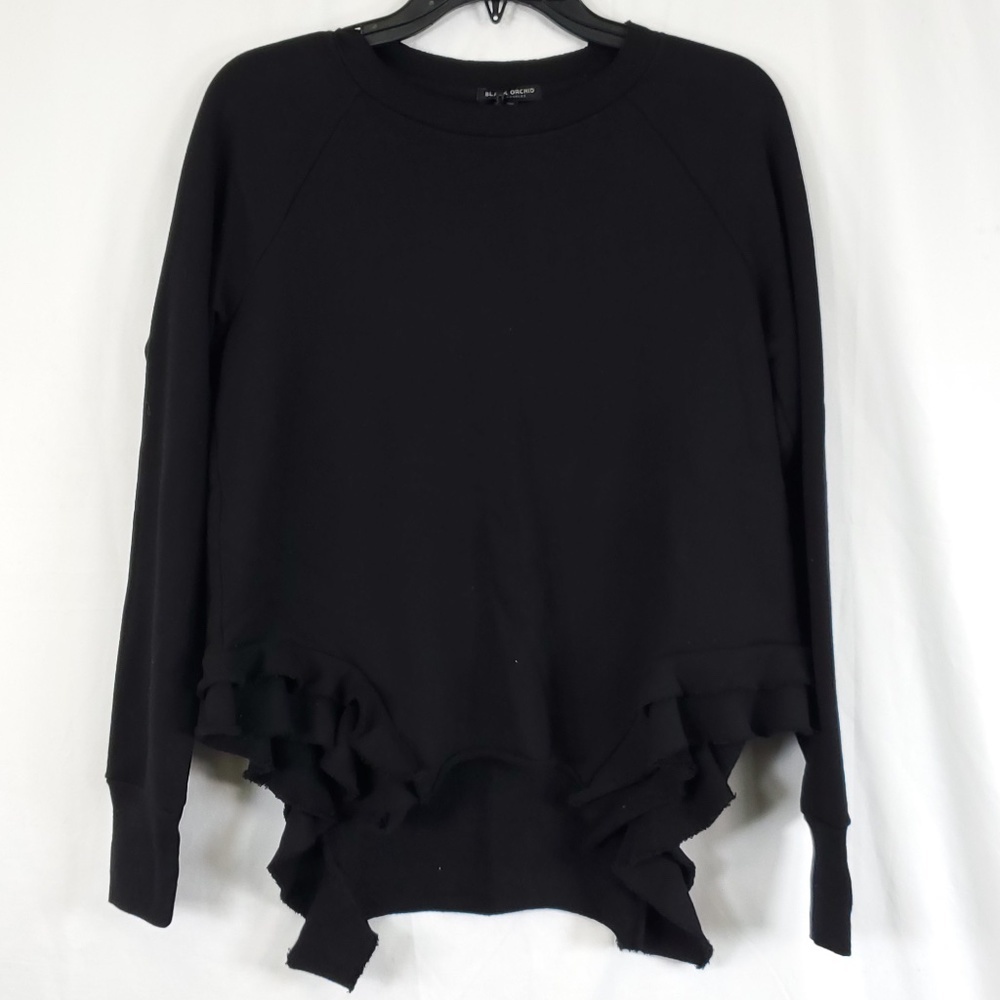BLACK ORCHID Double Ruffle Black Sweatshirt